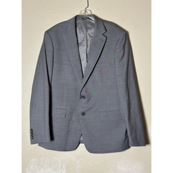 Calvin Klein 44R Slim Fit Heather Grey Suit Jacket Blazer Wool Blend - Picture 1 of 6